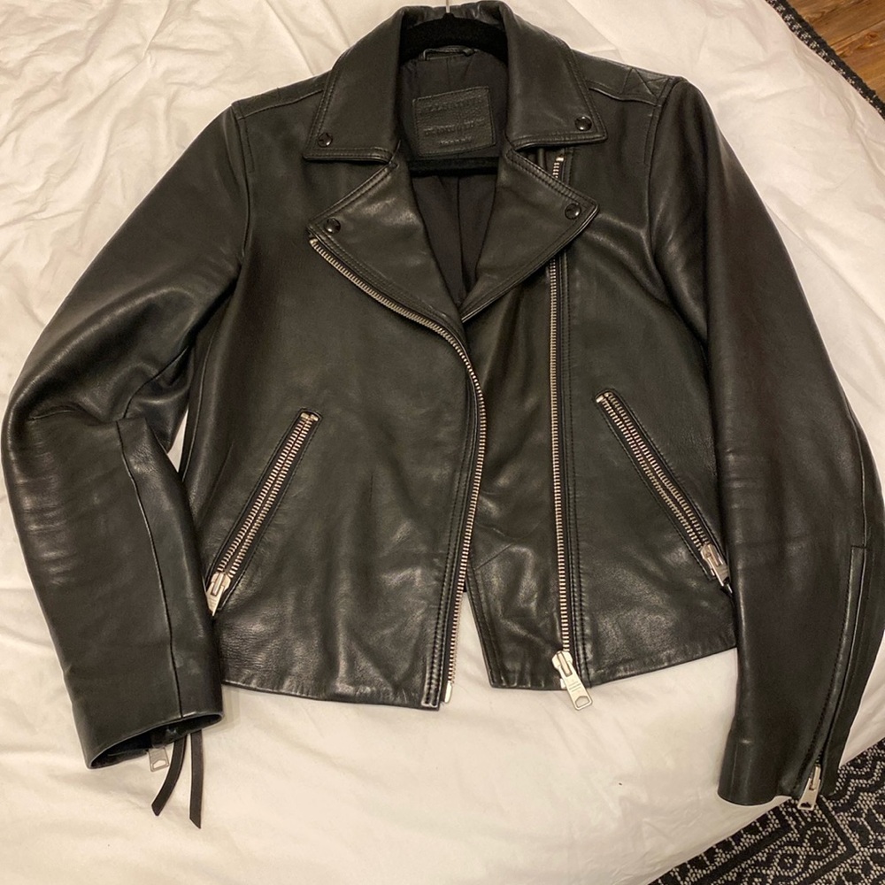 All Saints Dalby Biker black leather jacket. Size 6 US. Excellent condition!!